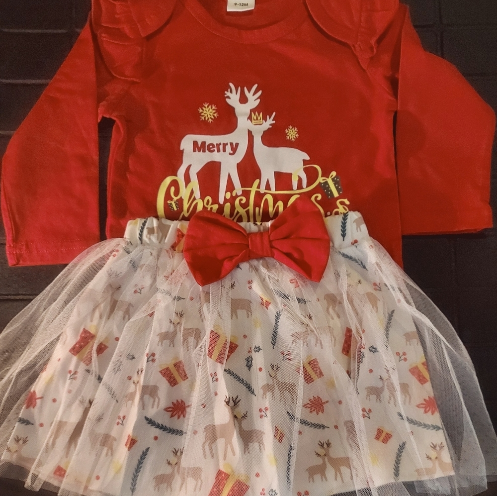 Christmas Printed Romper Bodysuit/Tulle Skirt